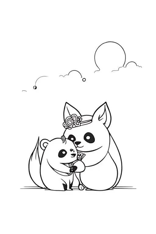 Fine Line Steampunk Fox And Panda Playing