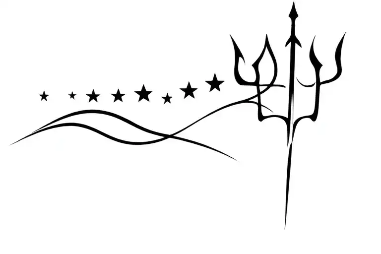 Line Wave With Seven Stars And A Trident Intertwined