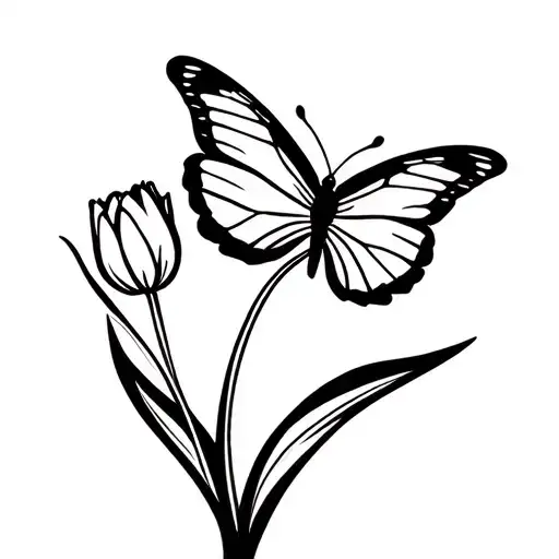 Tulip And Butterfly Perched