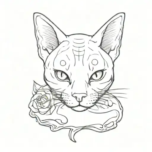 Kitten On The Skull Simple Paired Tattoos In Anime Style