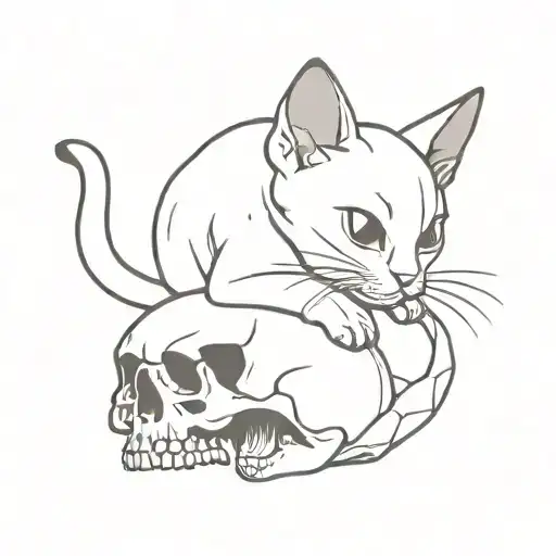 Kitten On The Skull In Funny Style