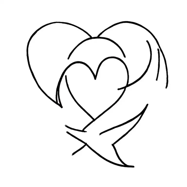 Fine Line Heart Symbol Incorporating A Sun And Moon