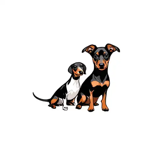 Mini Pinscher And Dachshund Sitting Together