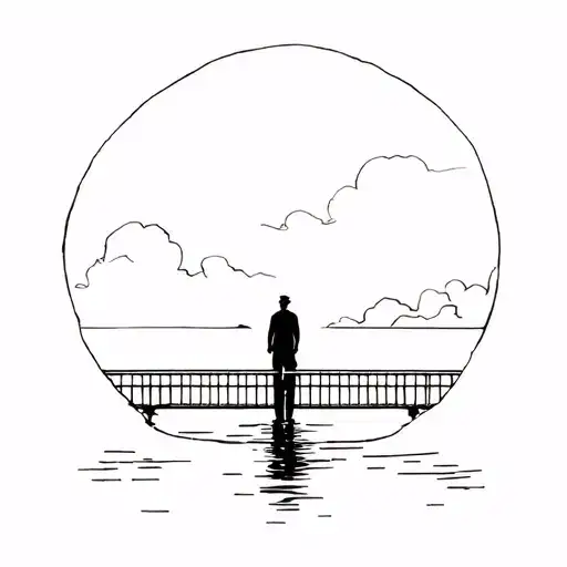 Lonly Man On Bridge By Canal