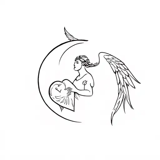 Angel That Flies With Arc And Streche With A Piece In The Heart With Sheet On Him