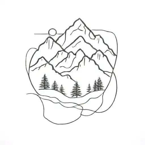 A Minimalist Design Of A Mountain Range With A Hiking Trail Winding Through It