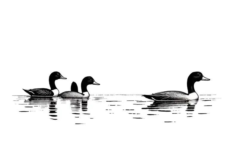 4 Simple Ducks Swimming In A Line Upstream