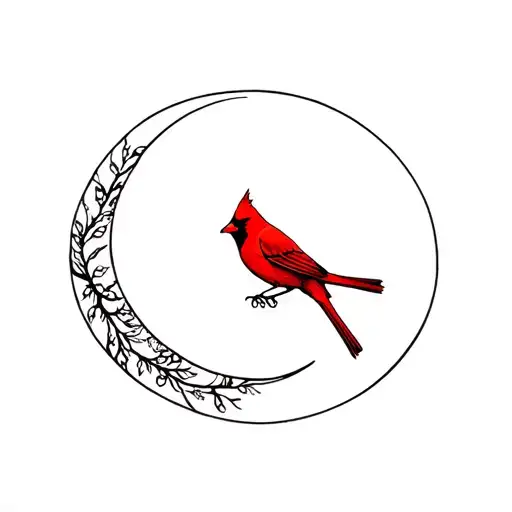 Half Crescent Moon In A Cardinal Bird