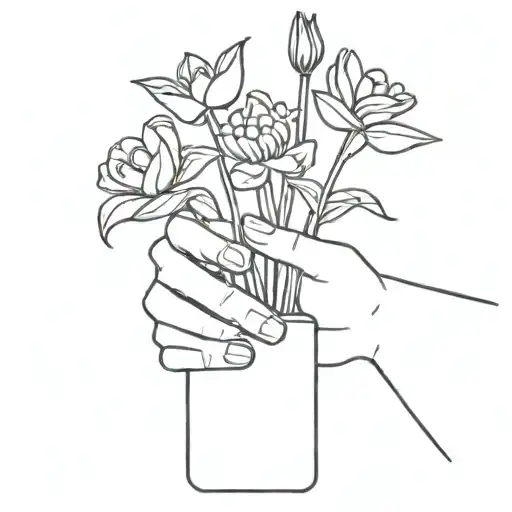 A Minimalist Robot Hand Holding A Bouquet Of Flowers