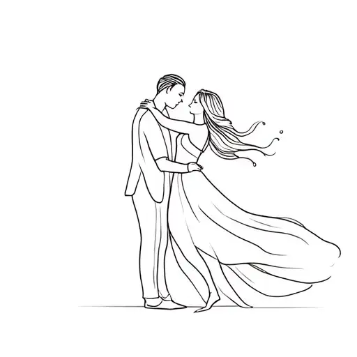 Couple Dancing Line Art Minimal Unisex Persan Embracing