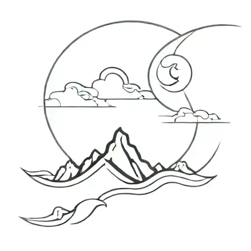 Crescent Moon And Vawes And Montain Background