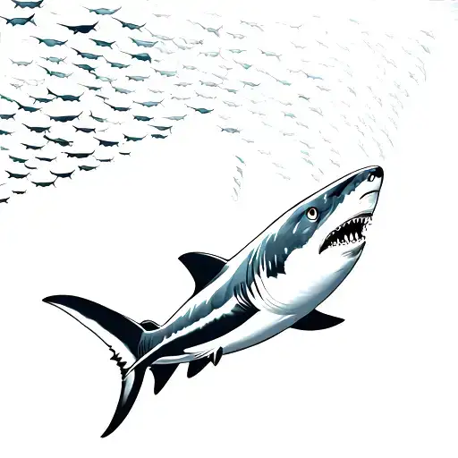 Shark Swimming Through A School Of Fish