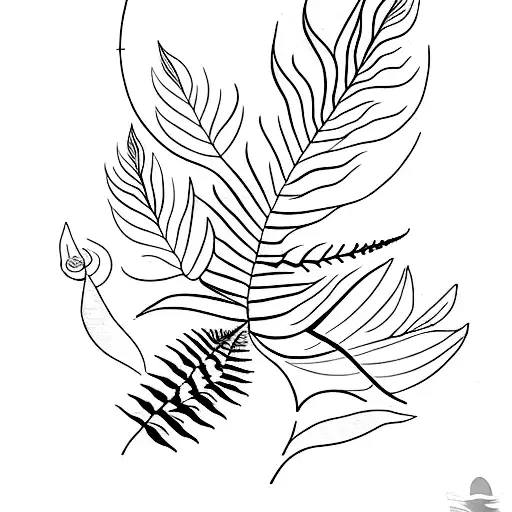 A Minimalist Tattoo Of A Fern Leaf Growing From A Church Window