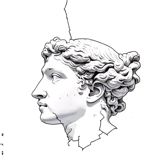 A Broken Classical Statue Head In Profile