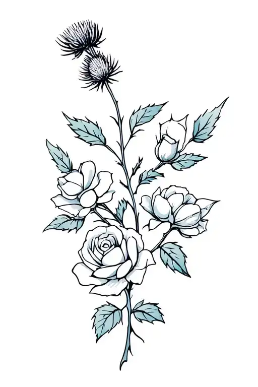Cotton Thistle And Roses Branch
