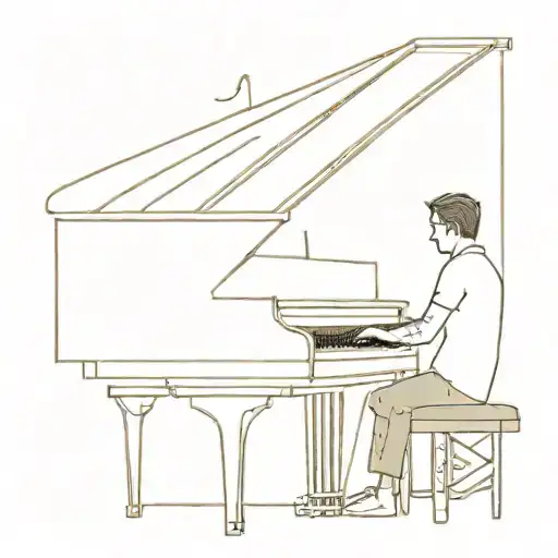 A Man Pictures From Behind Playing A Piano As The Notes Run Away