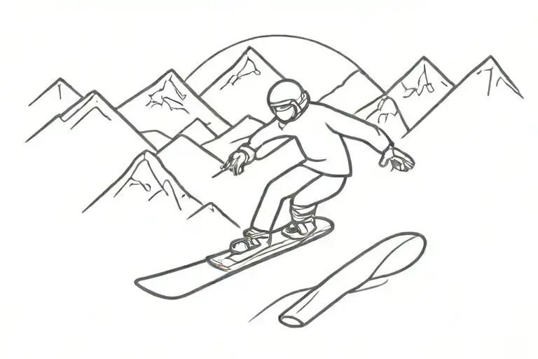 Snowboarder And Mountains One Line Brush