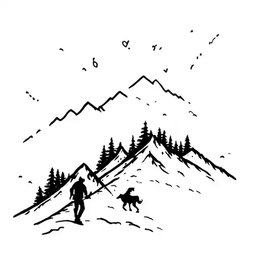 Man Hiking A Mountain With A Golden Doodle