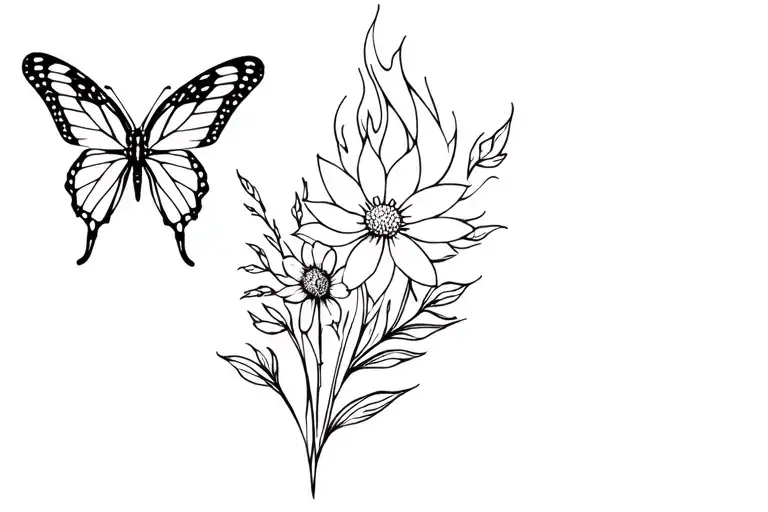 Butterfly & Fire & Wild Flower & Aries Zodiac Sign Mix