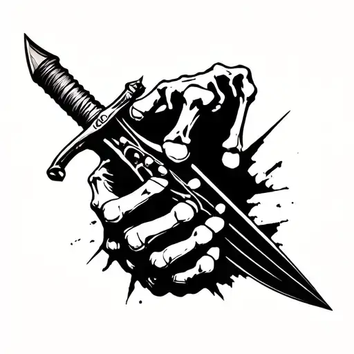 Dagger With Skeleton Hand Holding It