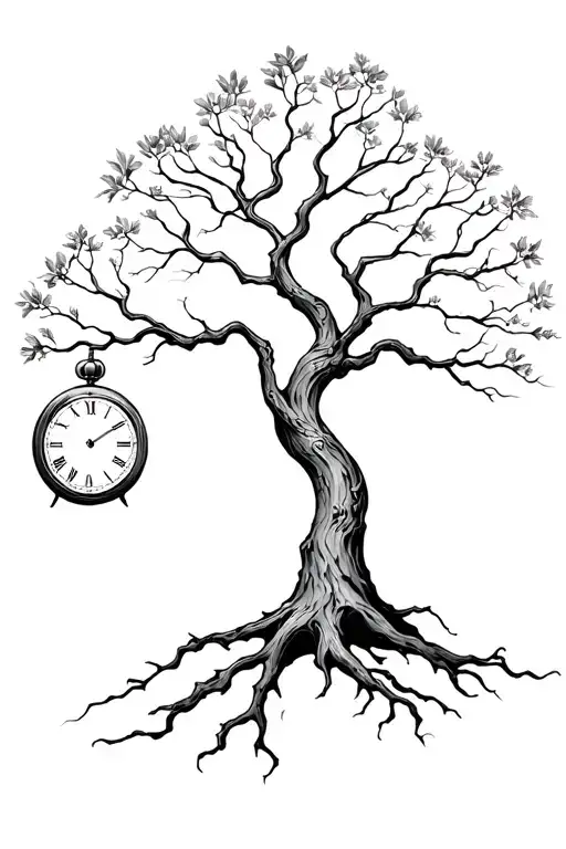 Memento Mori Memento Vivere Growing Tree With Ticking Clock