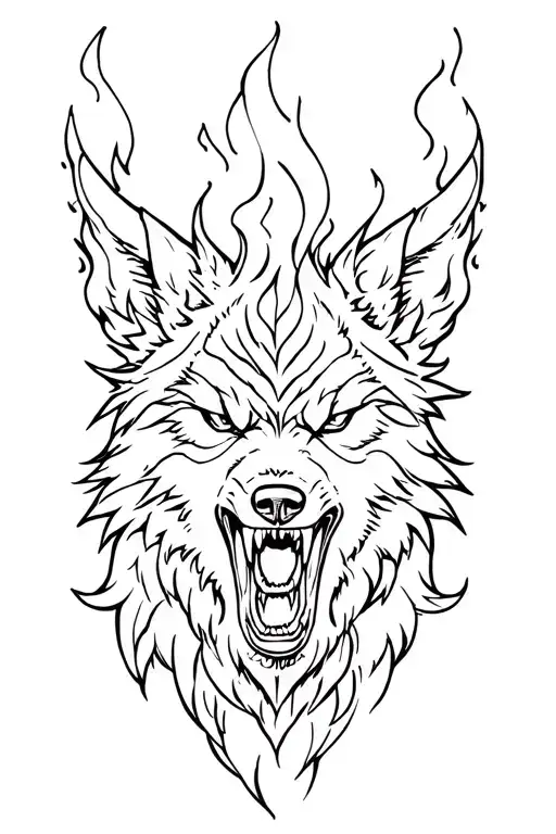 Viking Wolf Growling With Flames