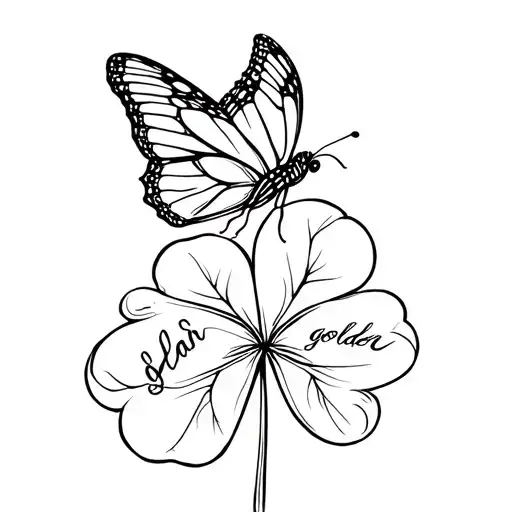 A Butterfly Perched Atop A Five Leave Clover With The Word Golden Written In Its Wings