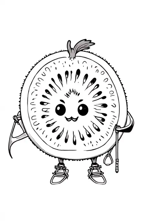 Cute Kiwi Fruit Looks As A Person And It's With Crampons And Ice Axes Doing Winter Alpinism