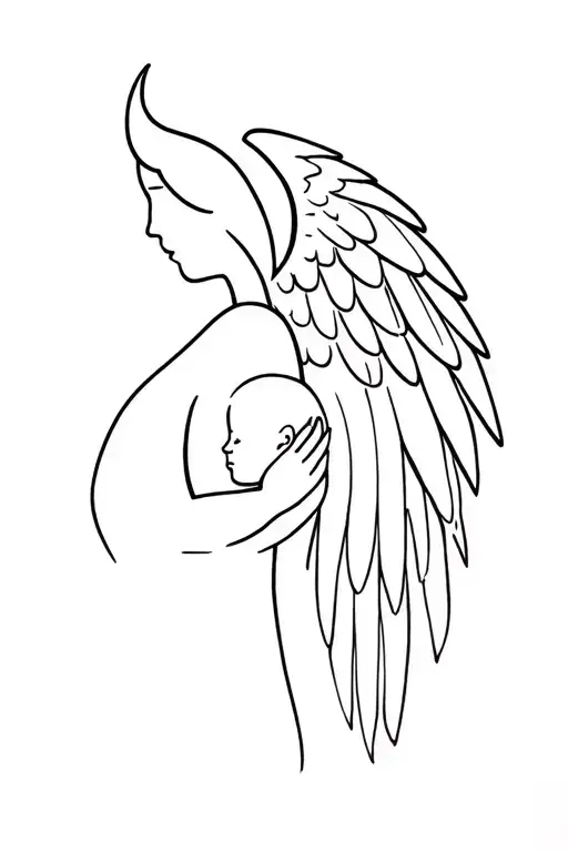 Mother With Lost Baby Angel Wings