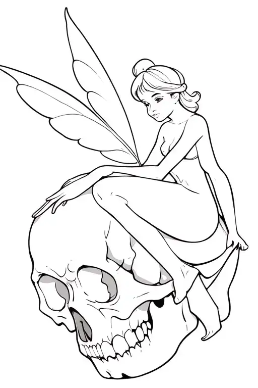 Tinkerbell Sitting On A Skull