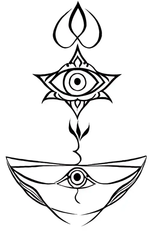 Trishul On Top And Lotus And Unalome And Evil Eye Inside