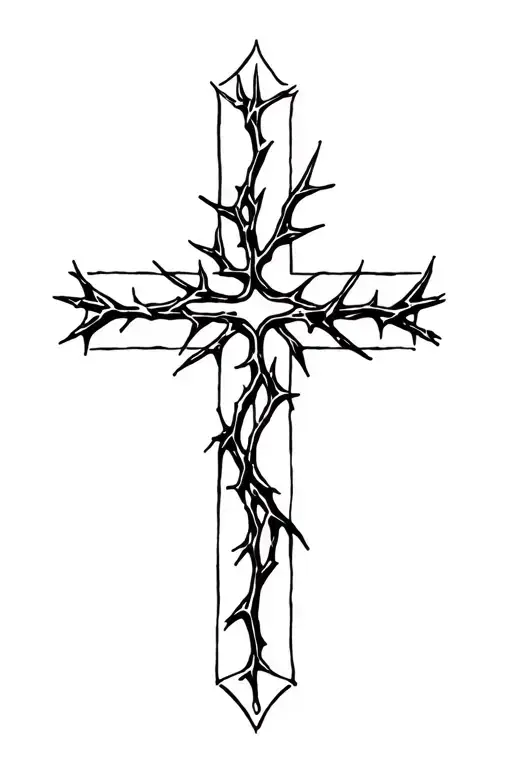Cross With Crown Of Thorns Growing