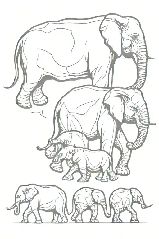 Four Elephants Walking In A Line Outlining The Design