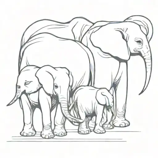 Four Elephants Walking In A Line Outlining The Design