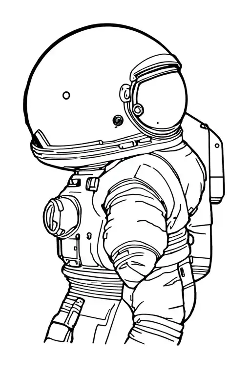 Astronaut Black And White Line In Minimalist Cartoon Mode
