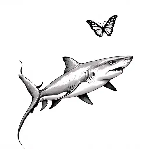 Shark And Butterfly Fine Line With As Little Shade As Possible