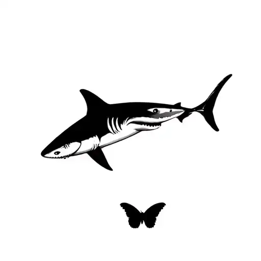 Shark And Butterfly Landing Fine Line With As Little Shade As Possible