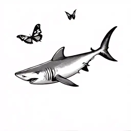 Shark And Butterfly Landing Fine Line With As Little Shade As Possible