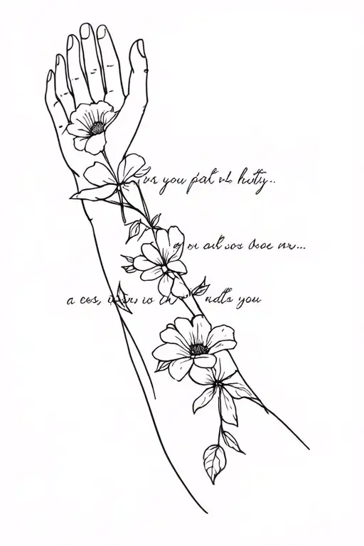 Flowers Wrapped Around Forearm And Wrist With Two Quotes On It