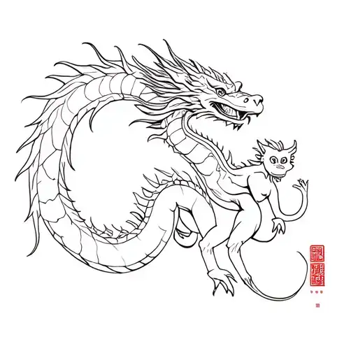 Chinese Zodiac Dragon And Monkey In One Continuos Line