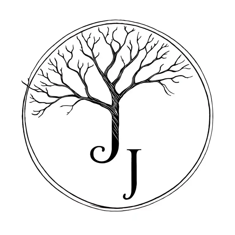 M J Initials Tree Intertwined