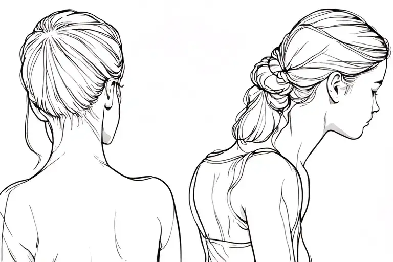 Father And 2 Daughters From Behind Her Shoulder