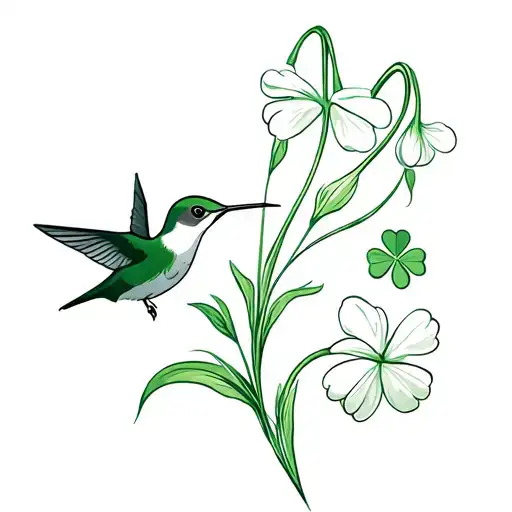 Lilly Of The Valley With A Humming Bird And Shamrocks