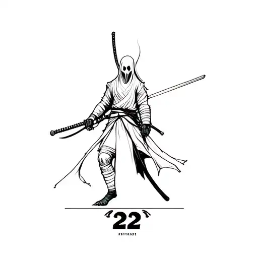 Ghost Samurai With Katana And Number 22 Combined
