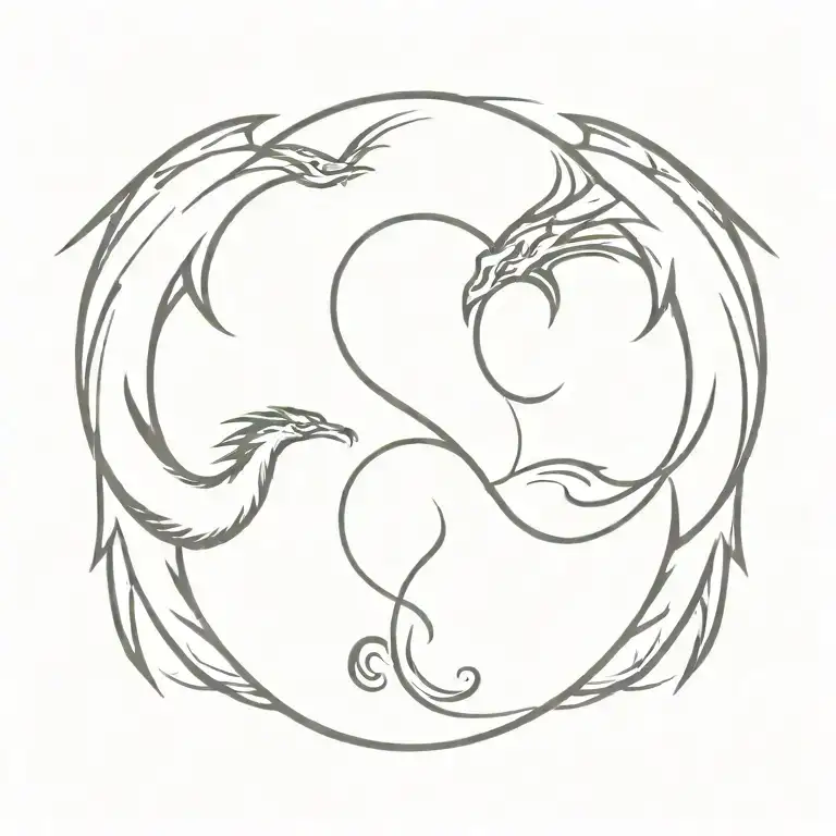 A Dragon And Phoenix Facing Each Other With The Silhouette Of A Family In The Background