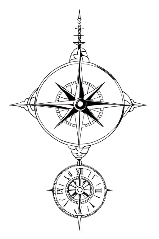 Compass And Clock Mechanism Intertwined