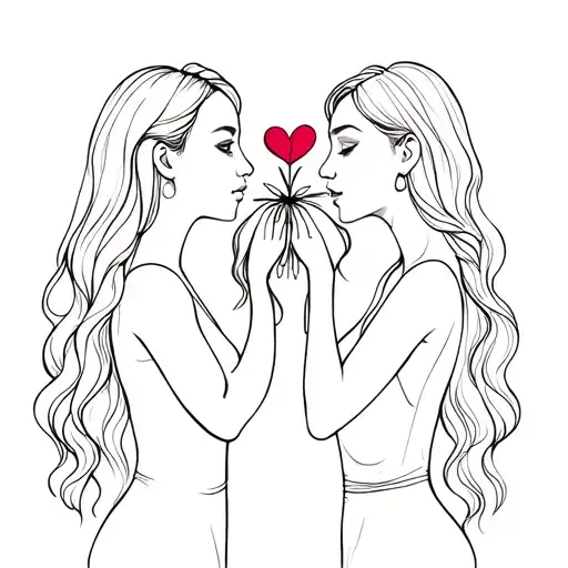 Two Women Facing Each Other Holding Up A Flower Heart
