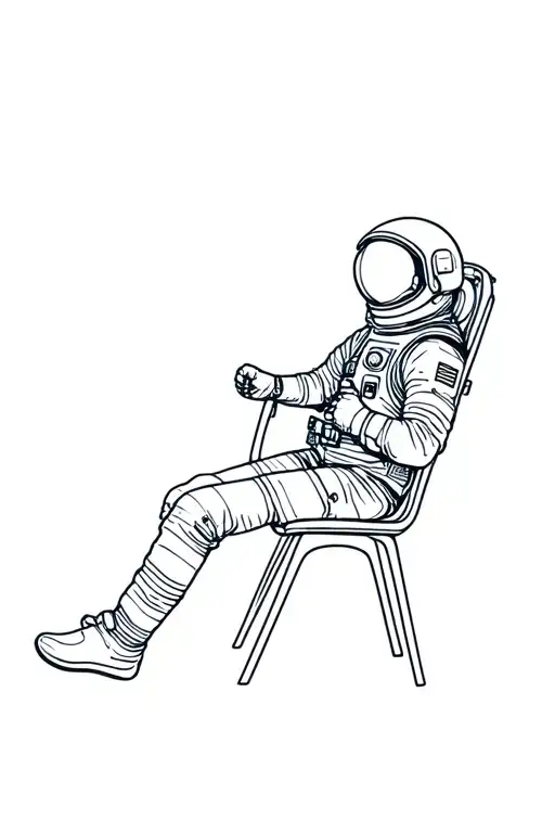 Astronaut Sitting On A Basic Chair Flying Through Space
