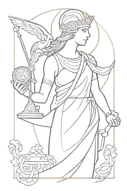 Goddess Athena With An Aegis In One Hand And Scales Symbolizing Justice In The Other Hand