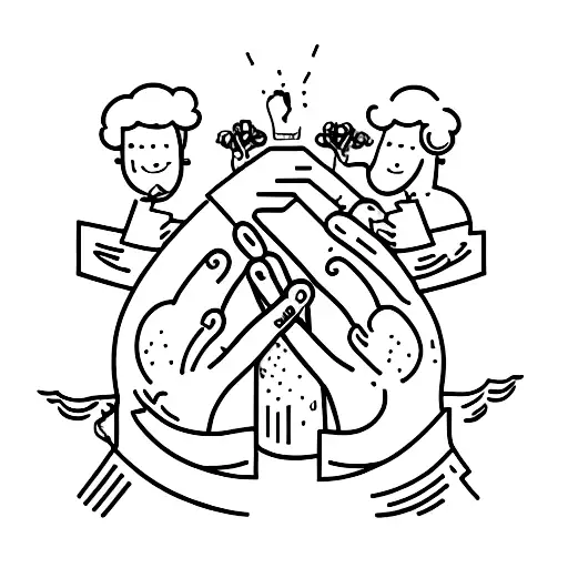 A Group Of Friends Holding Hands Around A Giant Beer Mug